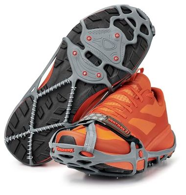 YakTrax Run, Crampons Antidérapants pour chaussures à pointes et bobine en acier avec sangle de sécurité réfléchissante, Course sur Neige et Glace,Gris , L (44-46)