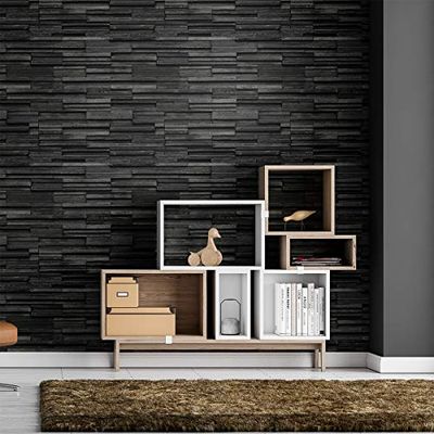 1 adhesivo de paramento, color antracita, revestimiento de pared adhesivo – Adhesivo mural, materiales de piedras, cuarto de baño, cocina o salón – Pegatinas de papel pintado – 60 x 60 cm – 1 unidad