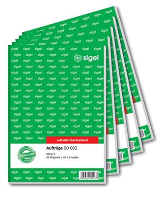 Sigel SD001 order, 2-voudig, A5, 2x40 vellen, zelfdoorschrijvend A5, 3 x 40 vellen. 5 Stuk