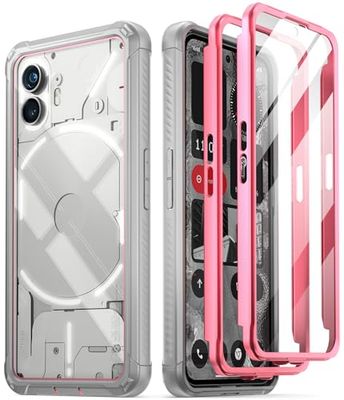 Poetic Guardian - Custodia compatibile con Nothing Phone 2 da 6,7 pollici [test di caduta di grado Mil, custodia ibrida integrale antiurto con protezione schermo integrata, rosa/trasparente