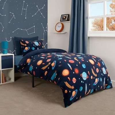 OHS Navy Space Bedding Singel, pojkar påslakanset vinter sängkläder fleece påslakan med örngott ultramjukt varmt mysigt fluffigt sängset