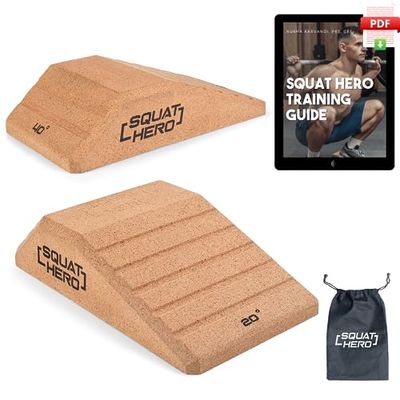 Squat Hero, Blocco cuneo in sughero, perfetto per ginocchia sopra le dita dei piedi e allenamento ATG, tavola inclinata antiscivolo in attesa di brevetto, cuneo per stacchi, barella polpaccio,