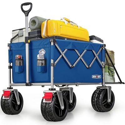 OVERMONT Carro Playa Plegable - Camper de Gran Capacidad con Puerta Trasera 200L 136 kg - Carrito de Jardín Todo con Ajustable Mango Bolsillo Lateral Portavasos - per Camping Compras Deportes