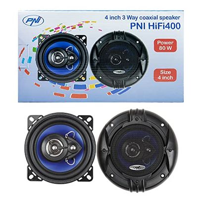 Koaxial bilhögtalare PNI HIFI400, 80W, 4 Ohm, 10 cm, 3-vägs, Injektionskärna med diameter 100 mm, set med 2 delar