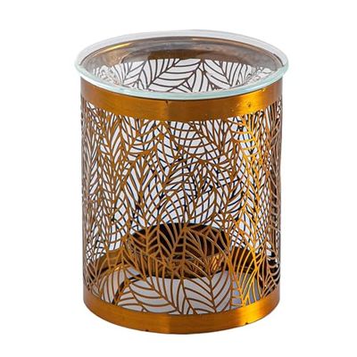 Zen'Arôme Elegant Metal Fragrance Burner with Nature Leaves Design Laser Cut - Enchanted Atmosphere - Fine Craft Object - Easy Aromatherapy - Modern Scented Interior - H 10.5 cm