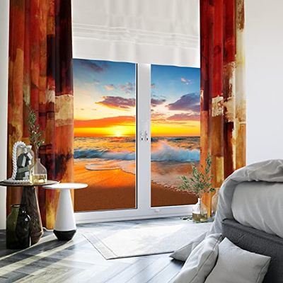 Burnt Orange Blackout Curtains 2 Panels for Living Room Terracotta Abstract Rust Art Painting Curtain 84 inch length Thermal Insulated Grommet Window Treatment Panel for Bedroom Hotel, 52"x84"