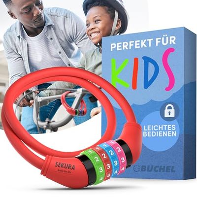 Büchel Anti-roubo de bicicleta para crianças I colorido e sem chave I anti-roubo de bicicleta com combinação, acessórios para bicicletas para crianças, antirroubo de bicicleta para crianças | vermelho