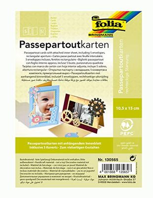 Folia – passepartout, con Rettangolare punzonatura, ca. 10.5 x 15 cm, 5 Carte (220 g/m²) e Buste, Gold, Circa 10.5 x 15 cm