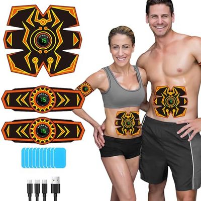 SEVEKO Electroestimulador Muscular, Abdominales Electroestimulacion, EMS Estimulador Abdominal, 6 Modos y 15 Intensidades, 10 Almohadillas De Repuesto