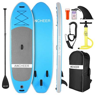 Stand Up Paddle Board met accessoires voor sup en rugzak, 40 x 32 x 6 inch (super licht), set met peddel, dubbele actie pomp leash,vin, voor jongeren en beginners (6 inch dik)