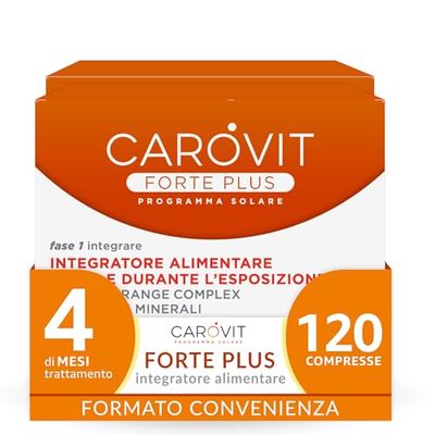 Carovit Forte Plus, Programma Solare, 120 Capsule, Integratore Abbronzatura per Prima e Durante l'Esposizione al Sole, con Vitamine E C B2, 2 Confezioni da 60 Capsule
