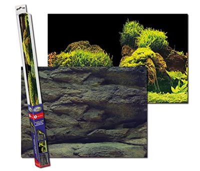 Aquariumachtergrond, dubbelzijdig, op maat gesneden Rotsen Planten, 60x30cm, ROCK/PLANTS S