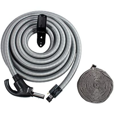 Cen-Tec Systems 97239 Central Vacuum Direct Connect Electric Flush Handle, Quilted Hanger, Silver, 35 Ft. DC Hose with Hose Sock