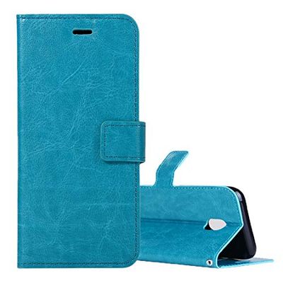 Carcasa de telefono for Galaxy J3 (2017) (versión de la UE) Crazy Horse Texture Horizontal Flip Funda de Cuero con Soporte y Ranuras for Tarjetas y Billetera y Marco de Fotos (Negro) (Color : Azul)