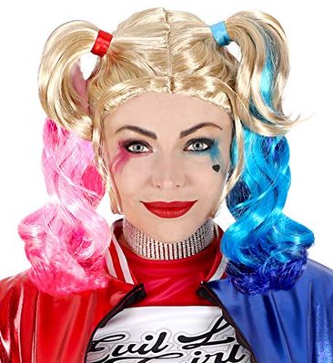 Widmann 46926 - Pruik Mean Villain, blond, met gekleurde vlechten, killerpop, Halloween, themafeest, carnaval