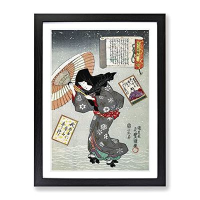 Woman In A Snow Storm By Utagawa Kunisada Asian Japanese Framed Wall Art Print, Ready to Hang Picture for Living Room Bedroom Home Office Décor, Black A2 (64 x 46 cm)
