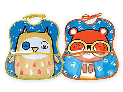 Ti Tin slabbetjes met tas, sluiting met banden, 100% vinyl, grappige designs, 25 x 30 cm, 2 stuks