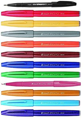 Pentel Brush Sign Pen SES15C - Brush Nib - Fibre Tip - Pack of 12 Colours