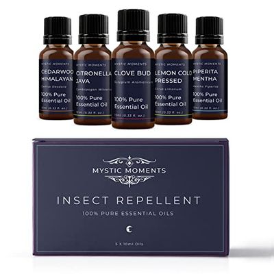 Mystic Moments | Insect Repellent Essential Oil Gift Starter Pack 5x10ml | Cedarwood Himalayan, Citronella Java, Clove Bud, Lemon Cold Pressed, Piperita Mentha | Perfect as a gift