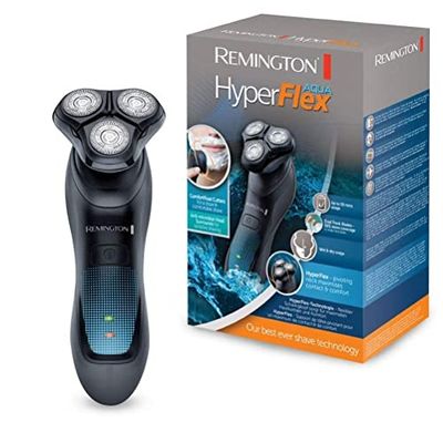 Remington Rasoio elettrico Barba - Utilizzo su asciutto e bagnato - Rasoio a Testine Rotanti flessibili, nero/blu, Rasoio a Testine rotanti HyperFlex Aqua XR1430