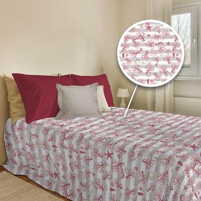 PENSIERI DELICATI Sprei 170 x 280 cm, eenpersoonsbed, 100% piqué-katoen, ideaal als sprei voor eenpersoonsbed, motief: marine met rode strepen, 100% Made in Italy