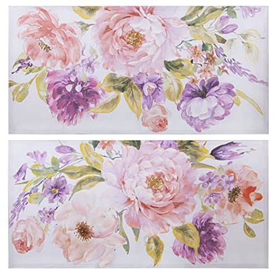 DRW Set van 2 foto's canvas en hout rechthoekig met bloemen 120 x 3,5 x 60 cm