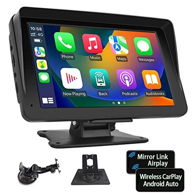 Podofo Draadloze Apple Carplay Android Auto Autoradio Draagbaar met 7 Inch HD Touchscreen Autoradio met Bluetooth, FM-transmissie, Apple Airplay, Mirror Link
