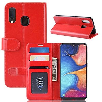 Carcasa de telefono Funda de Cuero con Solapa Horizontal R64 Texture Single Fold for Galaxy A20e, con Soporte y Ranuras for Tarjetas y Billetera (Negro) (Color : Rojo)