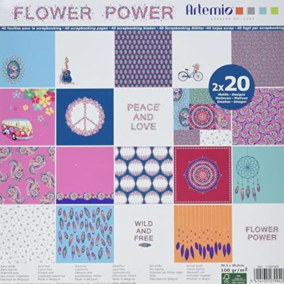 Artemio Flower Power Set di 40 Scrapbooking, Carta, Multicolore, 30,5 x 1 x 30,5 cm