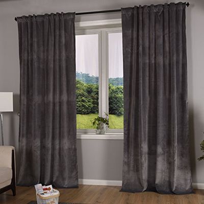 Gardinenbox Milano 20357 Lot de 2 Rideaux occultants en Velours Opaques à Passants Passage Tunnel Blackout - avec Bande à Repasser - Peut être raccourcie - Gris - 235 x 135 cm