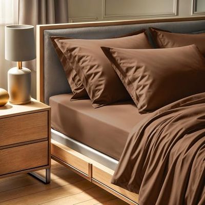 Premium Ranforce Super King Fitted Sheet (180 x 200 + 30 cm) | 100% bomull, 155 trådkvantitet | maskintvättbar vid 30 °C | Elegant brun färg för lyxig komfort