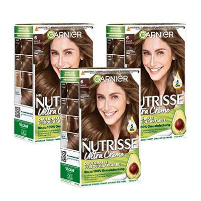 Garnier Nutrisse Permanent Care Hair Colour with Nourishing Fruit Oils, Colouration with 8 Weeks Hold, Ultra Cream Tint, 060 Dark Blonde