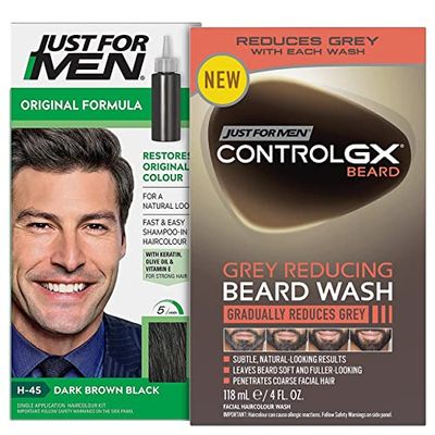 Just For Men Original Formula Dark Brown Hair Dye + Control GX Grey Reducing Beard Wash - All Shades, 118ml