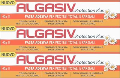 Algasiv Protection Plus Pasta Adesiva Per Protesi Totali E Parziali Con Camomilla Naturale, 40 g (3 Pack)