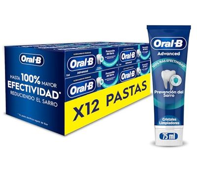 Oral-B Advanced Prevención Del Sarro Pasta De Dientes Con Cristales De Limpieza Profunda, Pack 12 x 75 ml, Protege Contra La Placa, Dentífrico Con Sabor Hierbabuena Dulce
