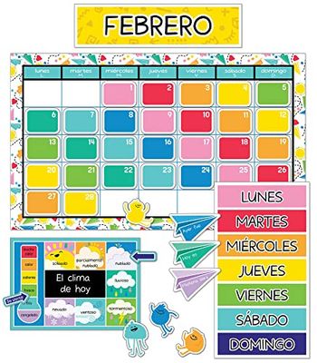Carson Dellosa Happy Place Spanish Calendar Bulletin Board Set, Classroom Calendar with Monthly Calendar Headers, Holiday, Birthday, Blank Cover Ups, Weather, Seasons, Days of The Week Chart (139 pc)