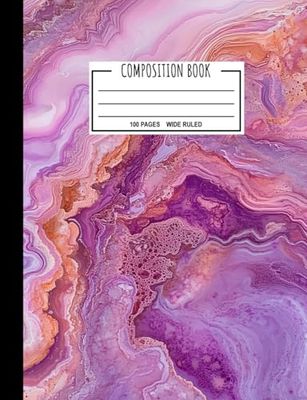 Composition Book: Wide Ruled Purple Pink Stone Composition Notebook, Marble Design Workbook, 100 pages