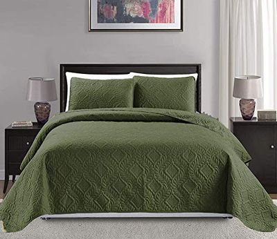 Mk Collection King/California King Over Size 298 cm x 276 cm 3 st diamantöverkast sängöverdrag präglad solid olivgrön