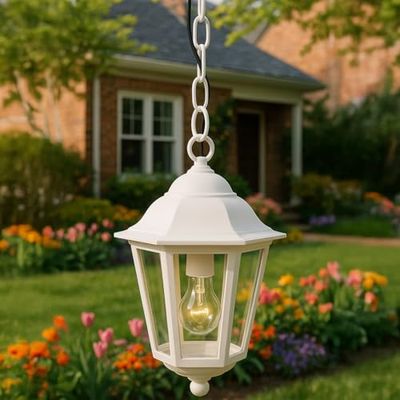 PRENDELUZ Lanterna bianca da giardino pensile 60 W IP44 E27 esterno stile classico 230 V 190 x 270 mm