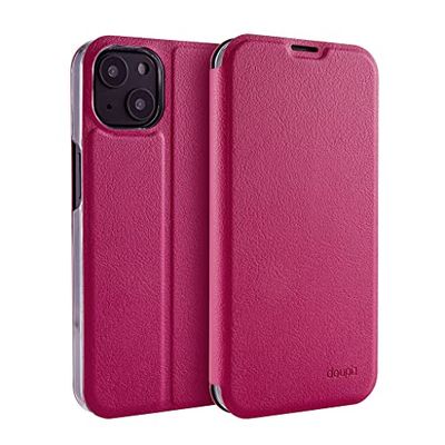 doupi Flip Cover voor iPhone 13 Mini (5,4 inch), magneetsluiting, boekstijl, beschermhoes met standaard, rood/roze