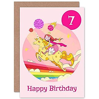 Wee Blue Coo Unicorn Princess Rainbow 7th Birthday Greeting Card With Envelope Blank Inside Premium Quality