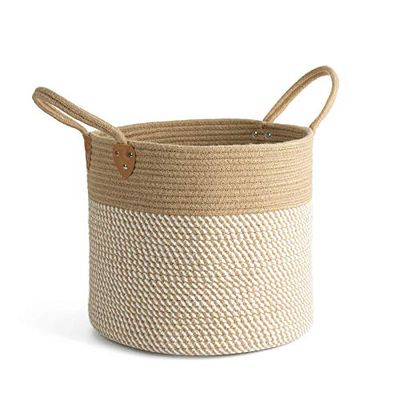 CHICVITA Grande cesto portaoggetti in iuta con manici, cesto portabiancheria in iuta, giocattoli, asciugamani, coperte, cestino per la casa, bianco, 35,6 x 35,6 x 30,5 cm