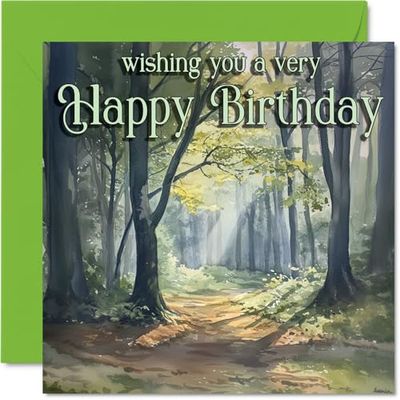 Outdoor Watercolor Birthday Cards - Forest - Happy Birthday Card for Son Daughter Brother Sister Grandson Granddaughter Niece Nephew Cousin, 145mm x 145mm Bday Greeting Cards