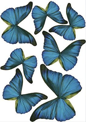 PLAGE 3D Charming vlinderstickers turquoise [7 vlinders Between 8 x 6,5 cm en 14 x 11 cm], plastic, 14 x 0,1 x 11 cm, 7 stuks