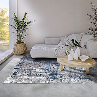 Elle Decor ation Malard Tapis Moderne, Design Abstrait, antidérapant, à Poils Courts, pour Chambre à Coucher, Salle à Manger, Salon, Couloir, Cuisine, Bleu foncé, Beige, 200 x 290 cm