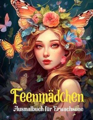 Feenmädchen Ausmalbuch für Erwachsene: 50 Magische Waldfeen-Malvorlagen für Erwachsene, Jugendliche und Mädchen | Graustufen | Blumendesigns.