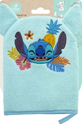 Disney Baby - Gant de Toilette Bébé Enfant Stitch - Gant Douceur Bain, Douche Ultra Doux - Broderie Lilo & Stitch - Adapté pour Corps, Visage - Debarbouillette - Accessoire Hygiène Douche Lavable