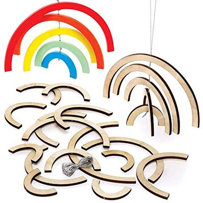 Baker Ross FE125 Rainbow Wooden Spiral Decoration Kits - Pack of 4, Woodcrafts for Kids to Design, Paint and Decorate, Make Your Own Ornament for Children's Arts and Crafts,Silver