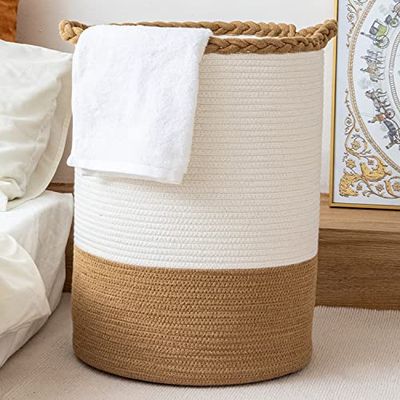 Homlikelan Grand panier à linge tissé en osier pour couvertures, vêtements, oreillers, jouets, chaussures - Grand panier à linge en coton pour chambre à coucher, salon, salle de bain, chambre d'enfant