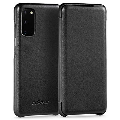 moVear Custodia per smartphone Flipside-Case S compatibile con Galaxy S20, nera liscia, con clip magnetiche, UN panno in microfibra